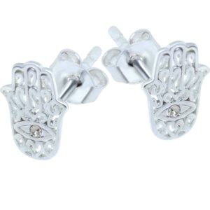 Silver Crystal Jewelled HAMSA Hand Ear Stud