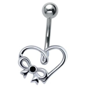 Silver and Steel Heart Belly Bar - Black