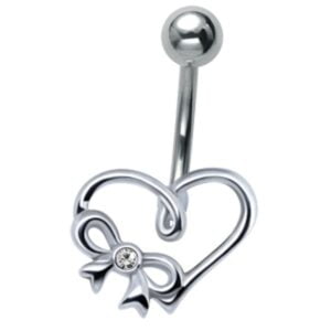 Silver and Steel Heart Belly Bar - Crystal