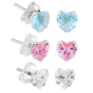 Silver Jewelled Heart Ear Studs Set