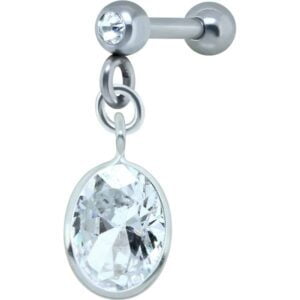Silver Oval Crystal Jewelled Tragus Bar Stud