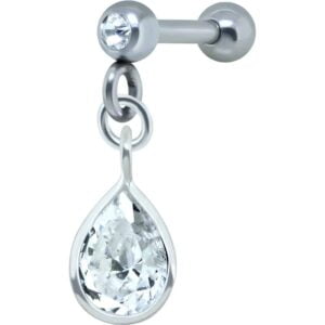 Silver Pear Shaped Crystal Jewelled Tragus Bar Stud