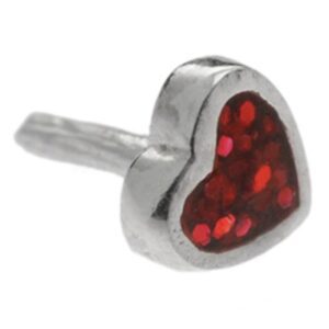 Silver Push-Fit Heart - Red Glitter