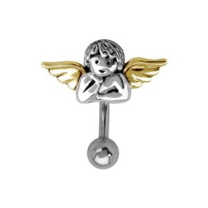 Sterling Silver and Steel Reverse Belly Bar - Happy Angel