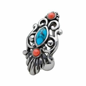 Silver and Steel Reverse Belly Bar - Turquoise & Coral