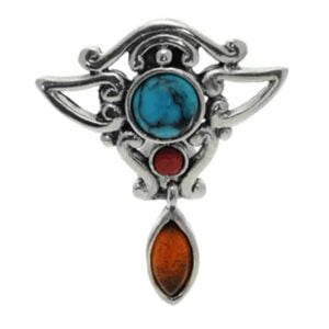 Silver and Steel Reverse Belly Bar - Turquoise Coral & Amber