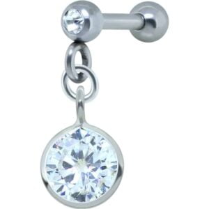 Silver Round Crystal Jewelled Tragus Bar Stud