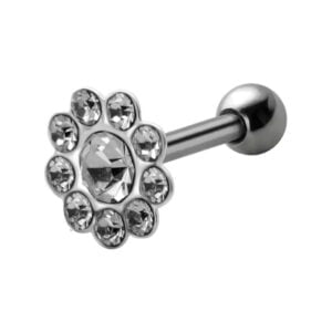 Silver and Steel Tragus Stud - Jewelled Flower