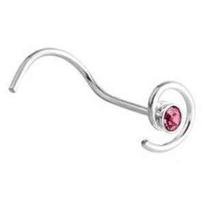 Spiral Silver Nose Stud - Pink