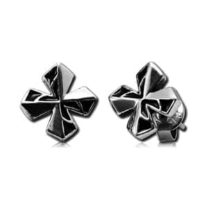 Stainless Steel & Black Enamel Cross Earrings