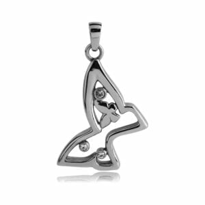 Stainless Steel & CZ Double Butterfly Pendant