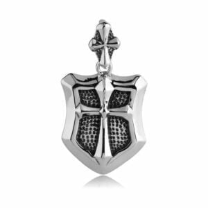 Stainless Steel Cross On Shield Pendant