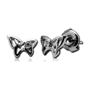 Stainless Steel Double Butterfly & CZ Earrings