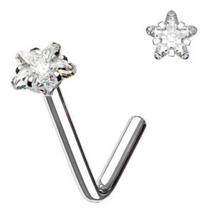 Star CZ Prong Set 316L Surgical Steel L Bend Nose Stud