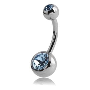 Steel Double Jewelled Navel Banana Bell - Light Blue