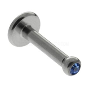 Steel Internally Threaded Jewelled Labret Stud - Blue