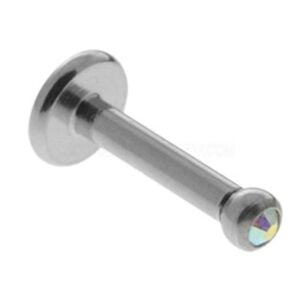 Steel Internally Threaded Jewelled Labret Stud - Crystal AB