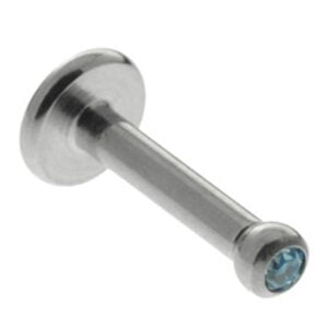 Steel Internally Threaded Jewelled Labret Stud - Light Blue