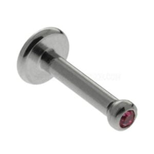 Steel Internally Threaded Jewelled Labret Stud - Pink