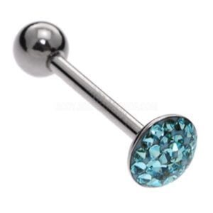 Steel Jewelled Disc Tongue Bar - Blue