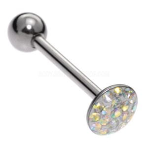 Steel Jewelled Disc Tongue Bar - Crystal AB