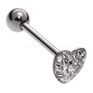 Steel Jewelled Heart Tongue Bar - Clear