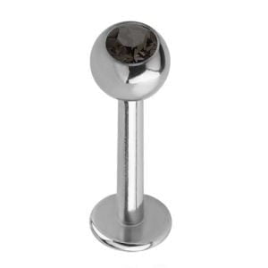 Steel Jewelled Labret Stud - Black 4mm Ball
