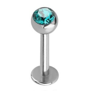 Steel Jewelled Labret Stud - Blue Zircon 4mm Ball