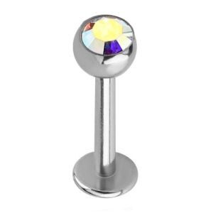 Steel Jewelled Labret Stud - Crystal AB 4mm Ball