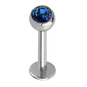 Steel Jewelled Labret Stud - Dark Blue 4mm Ball
