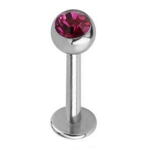 Steel Jewelled Labret Stud - Fuchsia 4mm Ball