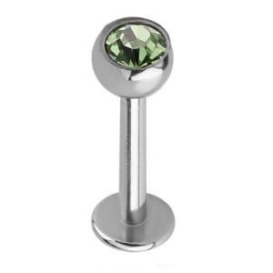 Steel Jewelled Labret Stud - Green 4mm Ball