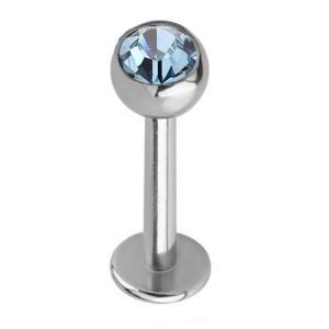 Steel Jewelled Labret Stud - Light Blue 4mm Ball