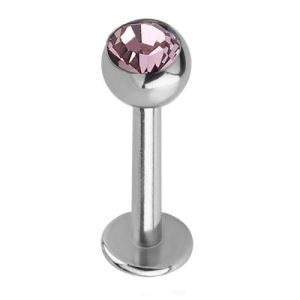 Steel Jewelled Labret Stud - Light Pink 4mm Ball