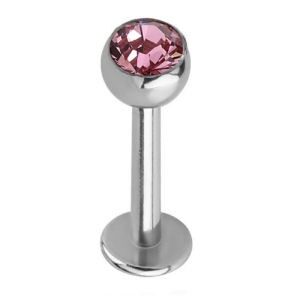 Steel Jewelled Labret Stud - Pink 4mm Ball