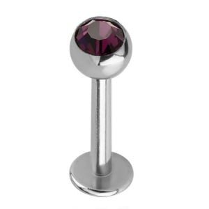 Steel Jewelled Labret Stud - Purple 4mm Ball