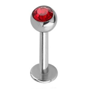 Steel Jewelled Labret Stud - Red 4mm Ball