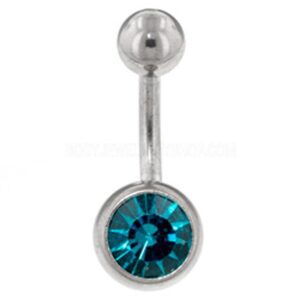 Steel Jewelled Navel Banana Bell - Blue Zircon