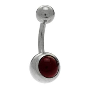 Steel Smooth Jewelled Navel Banana Bell - Red