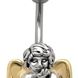 Sterling Silver and Steel Belly Bar - Dreaming Angel <span class="custom location">- 96B01UK</span>