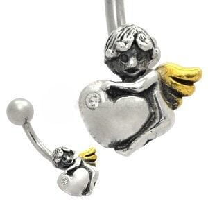 Sterling Silver and Steel Belly Bar - Heart Angel