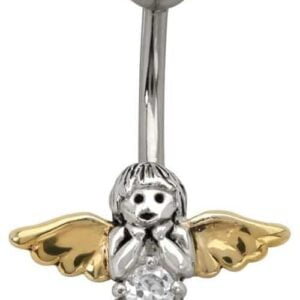 Sterling Silver and Steel Belly Bar - Jewelled Angel