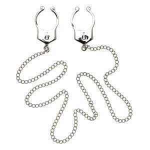 Sterling Silver Fake Nipple Rings with Chain - Handcuffs