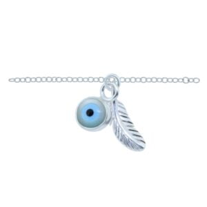 Silver Feather and Evil Eye Ankle Chain