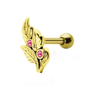 Stone Set Leaf Shaped Helix Piercing - Pink