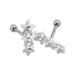 Surgical Steel and Silver Charm Barbell - Stars