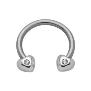 Surgical Steel and Silver Charm Circular Barbell - Jewelled Hearts