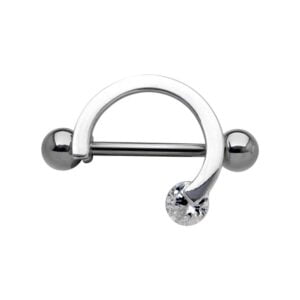Surgical Steel and Silver Spinning Stone Nipple Rounder - Half Hoop
