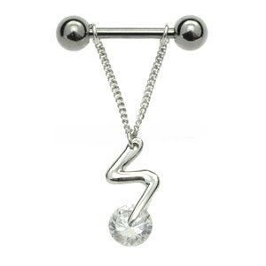 Surgical Steel and Silver Spinning Stone Nipple Rounder - Long Drop