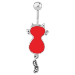 Surgical Steel Coloured Cat Banana Bell - Red